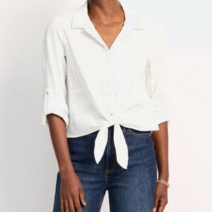 Pale Sky Shanna White Tie-Front Blouse